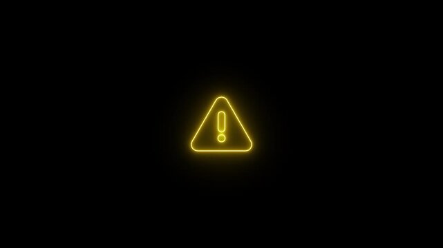 Neon line warning attention white color animation icon signal alert risk safety danger road warning sign sign symbol. alert , risk , safety, danger road warning sign, Warning attention icon signal