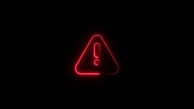 Animation of glowing neon Warning attention icon signal , alert , risk , safety, danger road warning sign animated 4k video, danger risk alert road warning sign stop error signal emergency issue sign