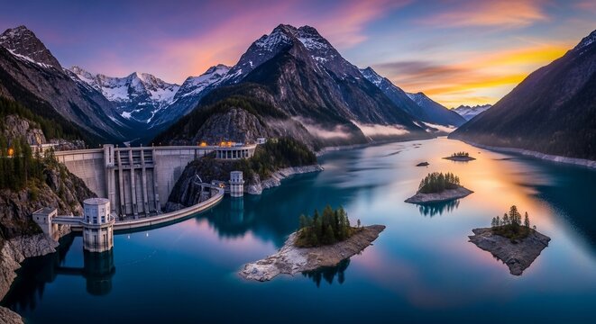 Mountain lake dam landscape