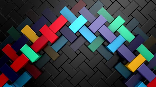 Geometric Shapes Form a Wave. Abstract motion, 3d rendering, 4k resolution
