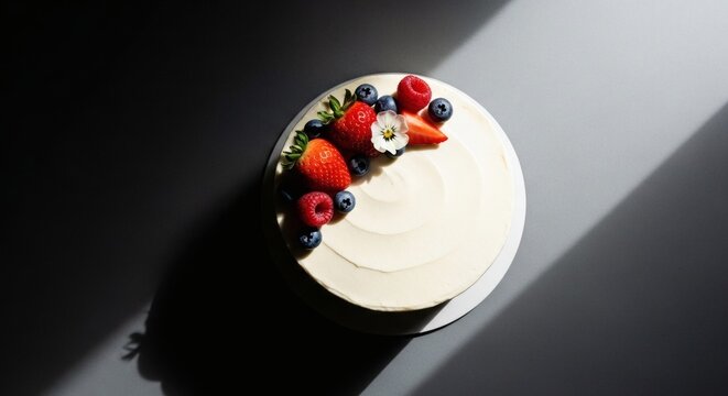 Delicious devil's food cake with strawberries and blueberries on top perfect for National Devil's Food Cake Day
