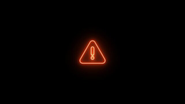 Neon line warning attention white color animation icon signal alert risk safety danger road warning sign sign symbol. alert , risk , safety, danger road warning sign, Warning attention icon signal