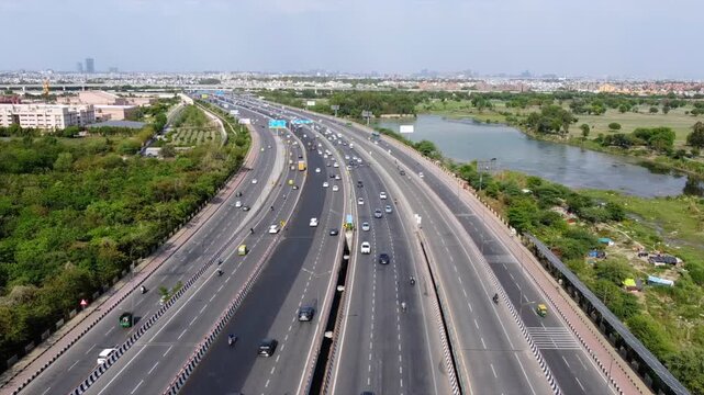 Aerial drone view of NH 24 highway in Delhi India