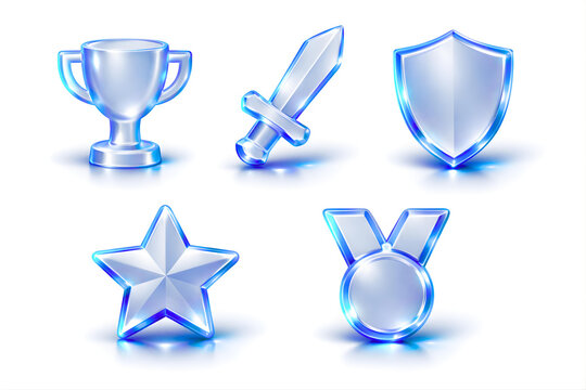 Holographic Glass Gaming Achievement Icon Set