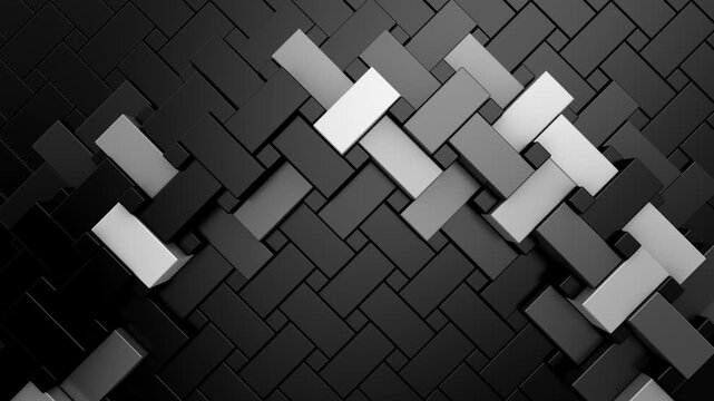Geometric Shapes Form a Wave. Abstract motion, 3d rendering, 4k resolution

