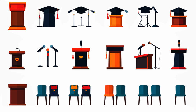 Collection of podiums and chairs icons.