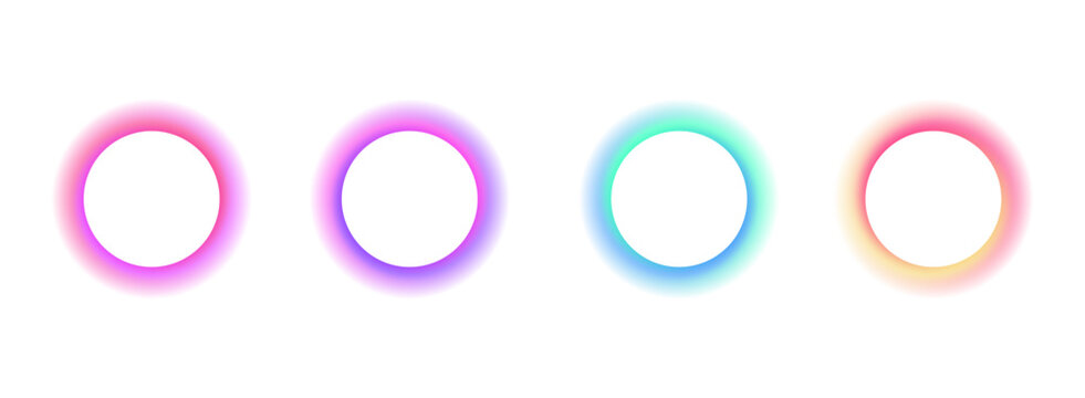Gradient circles background, color gradation with halftone effect. Vibrant design colorful swirls. Gradient blur circle pattern with grain dots design. Rainbow rgb color spectrum. Vector illustration