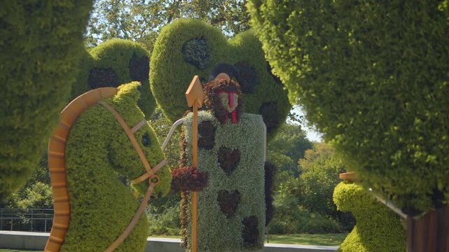 Whimsical ground-level footage of the "Alice in Wonderland" living mosaiculture sculptures at the Atlanta Botanical Garden.