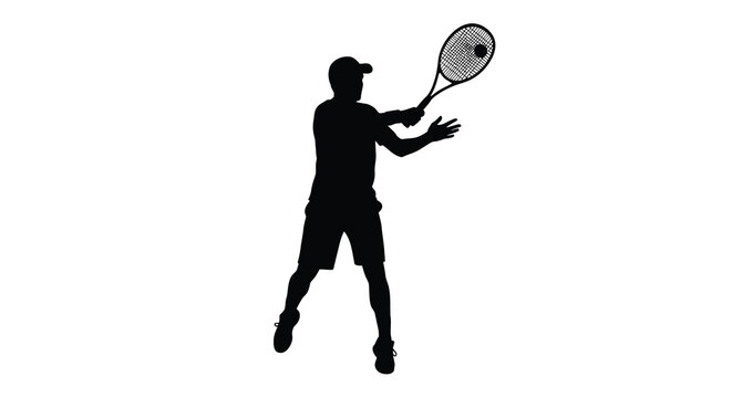Silhouette of a tennis player preparing to hit a forehand shot
