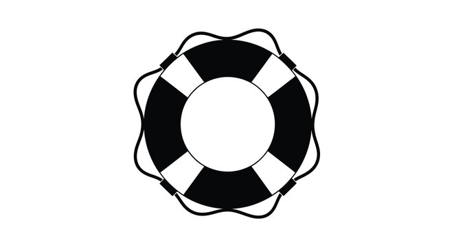 Black and white life preserver ring a simple graphic silhouette