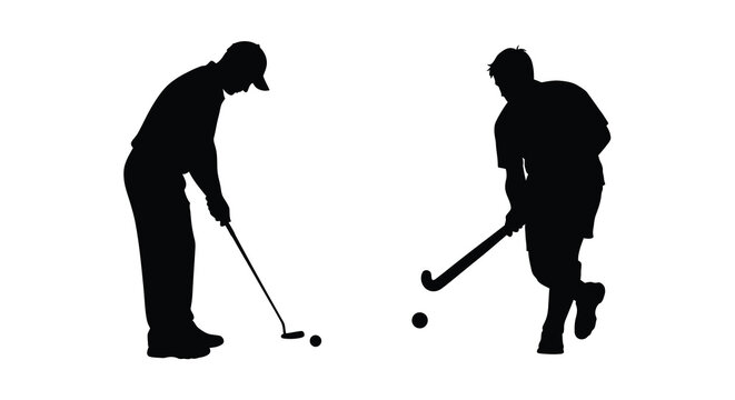 Two men playing hockey facing each other dramatic silhouette
