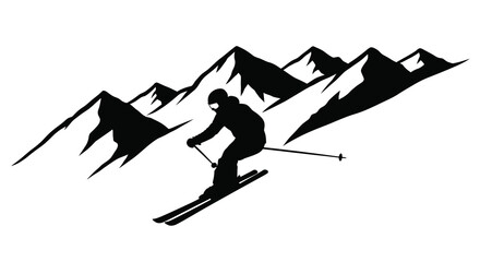 Skier descends a mountain slope in a striking black silhouette © Santa