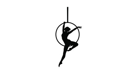 Aerialist performing within a large hoop a striking silhouette © Santa
