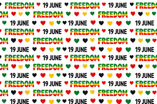 Juneteenth Freedom Day seamless pattern, 19 June celebration, Black Liberation, vibrant red, yellow, green, black hearts isolated PNG with Transparent Background