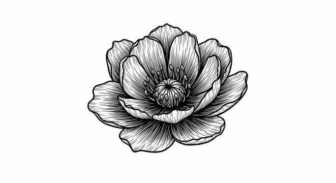 繊细な線描による、生命感あふれる花のイラスト