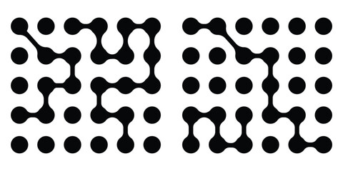Fototapeta premium Yellow Pattern of Red metaballs isolated on black background. Modern geometric shapes of liquid connected drops. Vector illustration. Abstract geometric figures of connected molecules.