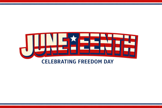 Juneteenth Freedom Day celebration, patriotic American holiday, red white blue striped typography isolated PNG with Transparent Background