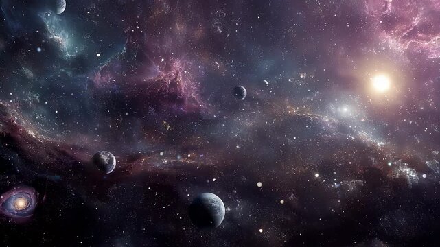 Dense star field with colorful nebula and cosmic gas clouds in deep space, dramatic universe background