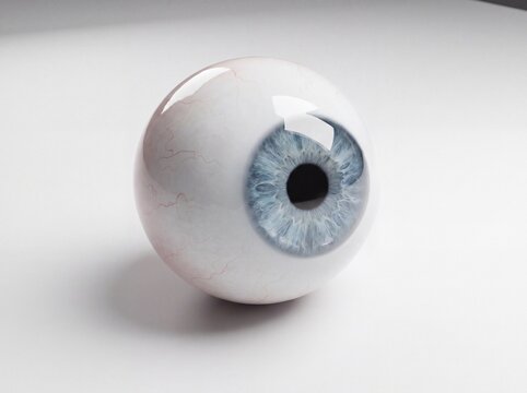 Realistic model of a human eye with blue iris and white sclera