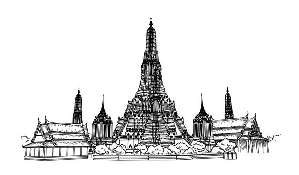 Wat Arun temple Bangkok sketch vector illustration Thailand landmark