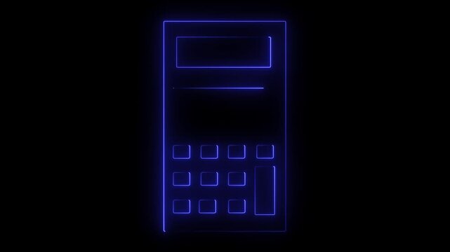 Glowing neon outline Calculator icon isolated on Blue color black background. Accounting symbol. Business calculations mathematics education and finance.4k motion video.