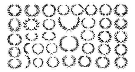 Collection of delicate laurel wreaths a botanical illustration for design and decorative purposes © Mim