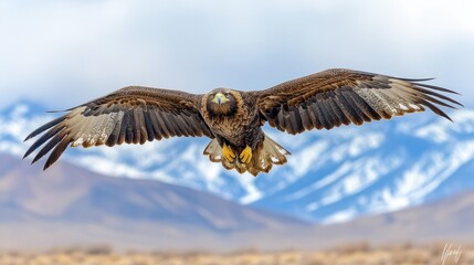 Obraz premium Bird of prey in flight, mountains background