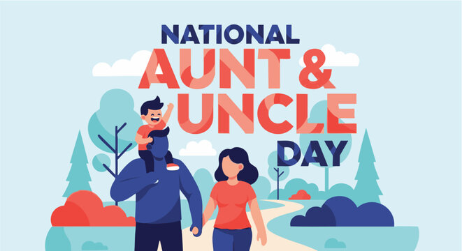 Happy family with baby on National Aunt and Uncle Day in colorful flat illustration for greeting card