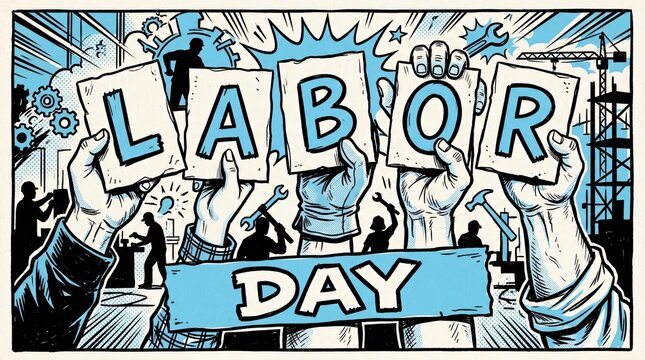 Celebrating labor day with unity and collective strength through diverse hands.