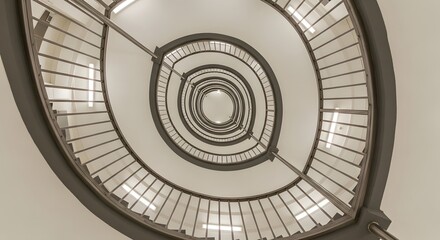 Fototapeta premium A spiral staircase viewed from above with a modern design and circular shape