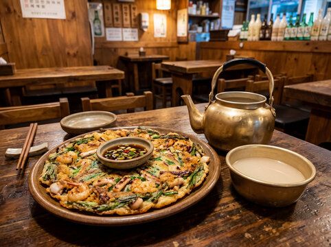 Korean Seafood Pancake and Makgeolli Set
