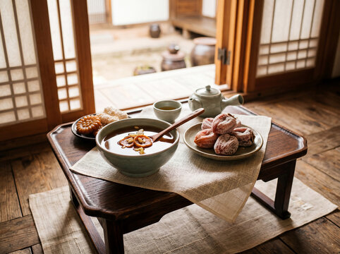 Sujeonggwa and Dried Persimmons Korean Tea Table
