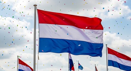 Obraz premium Dutch Flag Waving In The Wind With Other Flags