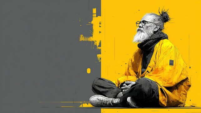 Hombre budista meditando en postura de loto, monje en b&uacute;squeda de conocimiento interior creado con IA generativa