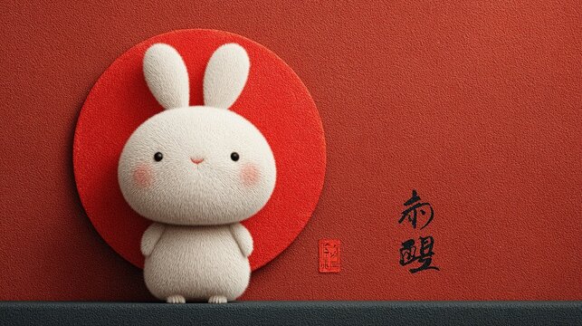 Ilustraci&oacute;n estilo chino de conejo con sol radiante, p&oacute;ster de A&ntilde;o Nuevo chino creado con IA generativa.