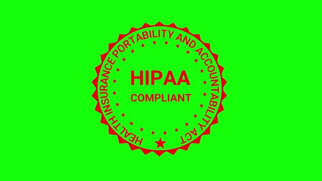A red HIPAA compliant seal displayed on a bright green background in crisp 4K resolution, ideal for healthcare privacy, security compliance videos, medical branding, and professional presentations.