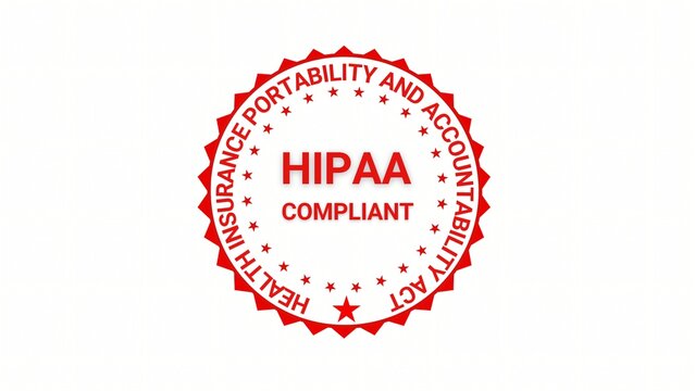 A red HIPAA compliant seal badge representing healthcare privacy and security standards, ideal for medical websites, compliance materials, professional branding, and security‑focused visuals.