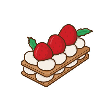 strawberry mille feuille flat vector illustration