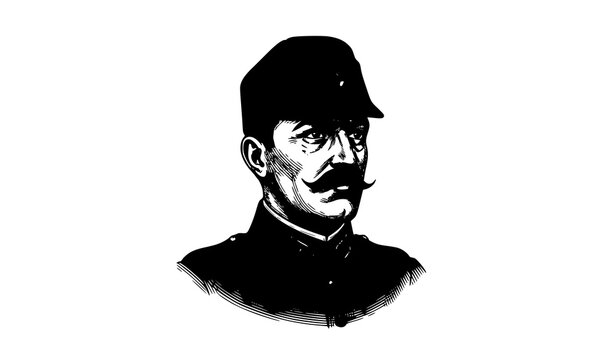 Portrait of Captain Fethi Bey Early Turkish Aviator Vintage Style Vector Illustration