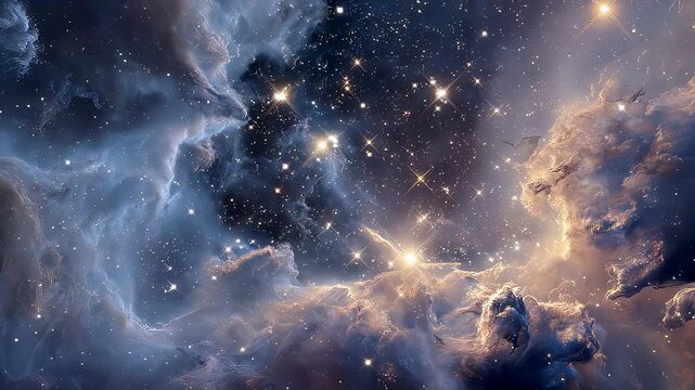 Supernova nebula and stars in glowing cosmic space, mysterious universe illustration background
