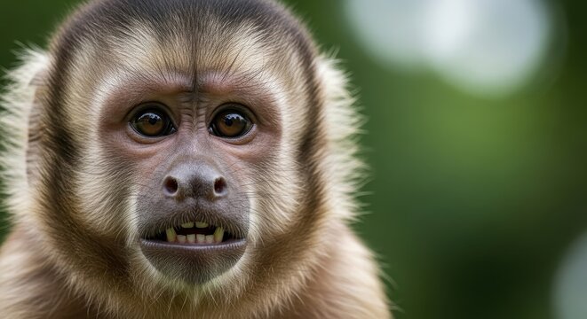 Close-up Portrait of a Capuchin Monkey in Natural Habitat.
