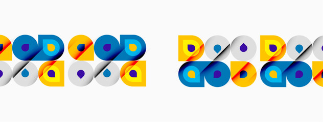 Obraz premium Colorful squares repeat, forming pattern. Blue, yellow, orange, gray dominate design. Simple geometric shapes create visual rhythm.