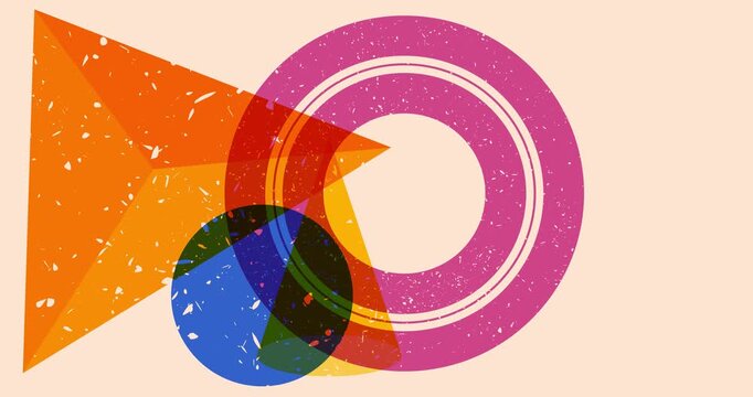 Colorful geometric shapes animation. Object in trendy riso graph design. Geometry elements abstract risograph texture style video.