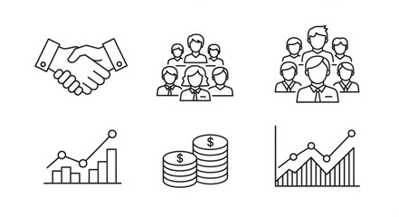 Fototapeta premium Business icons representing teamwork finance and growth.