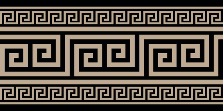 Vector gold classic European national ornament, border, frame, meander. Greek pattern. Endless pattern of Ancient Greece, Roman Empire. Byzantine painting of wall, floor, ceiling. Byzantine European 