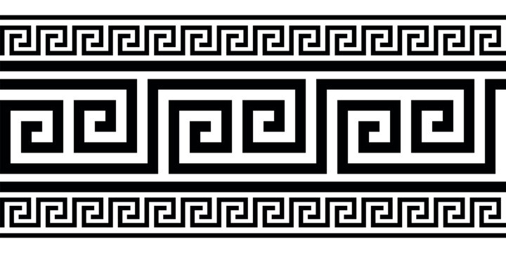 
Vector monochrome classic European national ornament, border, frame, meander. Endless pattern of Ancient Greece, Roman Empire. Byzantine painting of wall, floor, ceiling. European palace porcelain