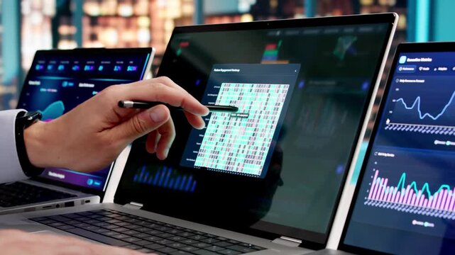 Data Analyst Studies Business Dashboard On Computer, Driven