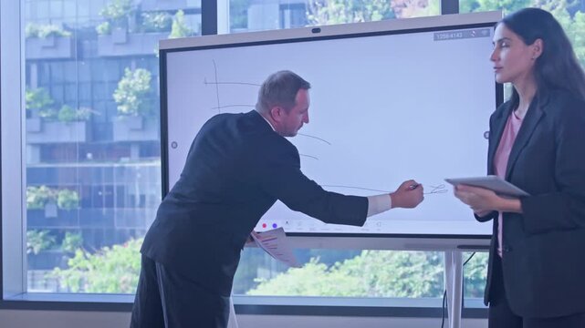 Collaborative business meeting urban office presentation bright environment professional viewpoint teamwork concept