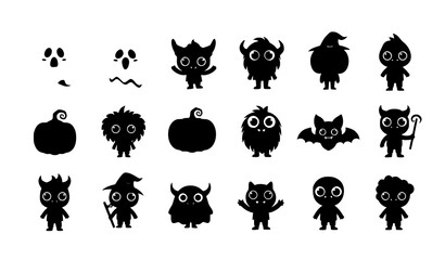 Obraz premium Cute Halloween monster character icon set flat color childish spooky creatures vector isolated on white background