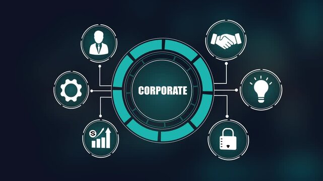 Corporate business management concept, professional teamwork partnership, innovative growth strategy, digital technology solution and global data security.